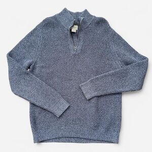L.L.Bean blue quarter zip sweater waffle knit Size L